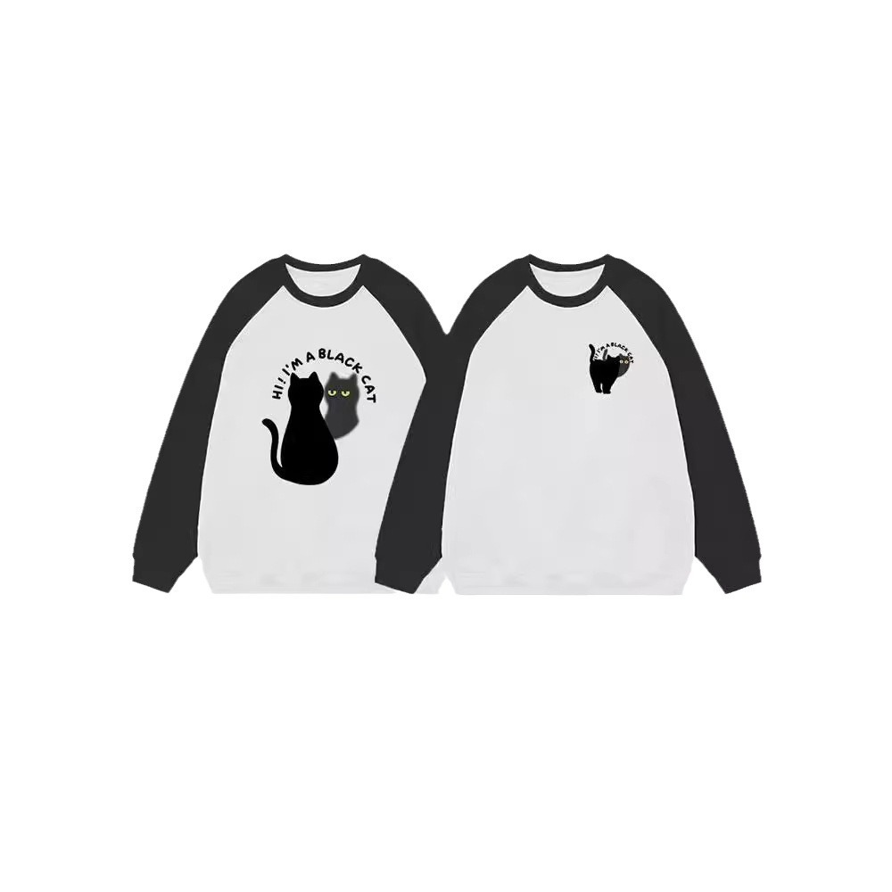 거울 고양이 RAGLAN 소매 둥근 목 커플 2024 가을과 겨울 새로운 패션 브랜드 특별한 다른 외투 착용
