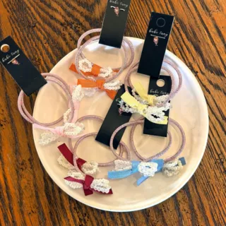 春款甜美格子蝴蝶结少女心发绳糖果色珍珠儿童高弹皮筋头绳发圈