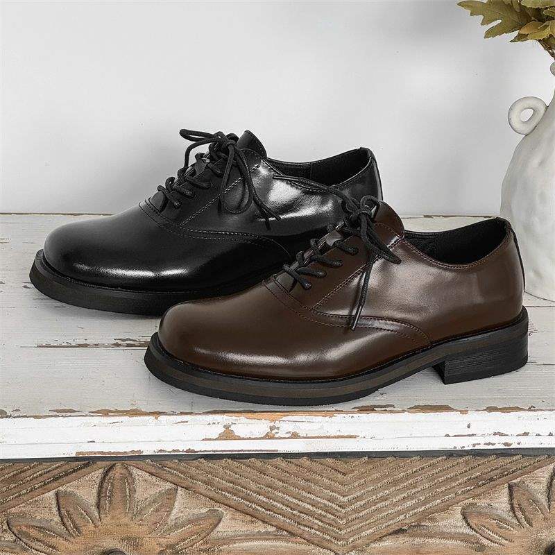 Chaussures d'affaires ShoeVault Cleanfit à semelle épaisse, style britannique, bout carré, en cuir, doublure polaire, rehaussantes, pour l'hiver._voghion.com