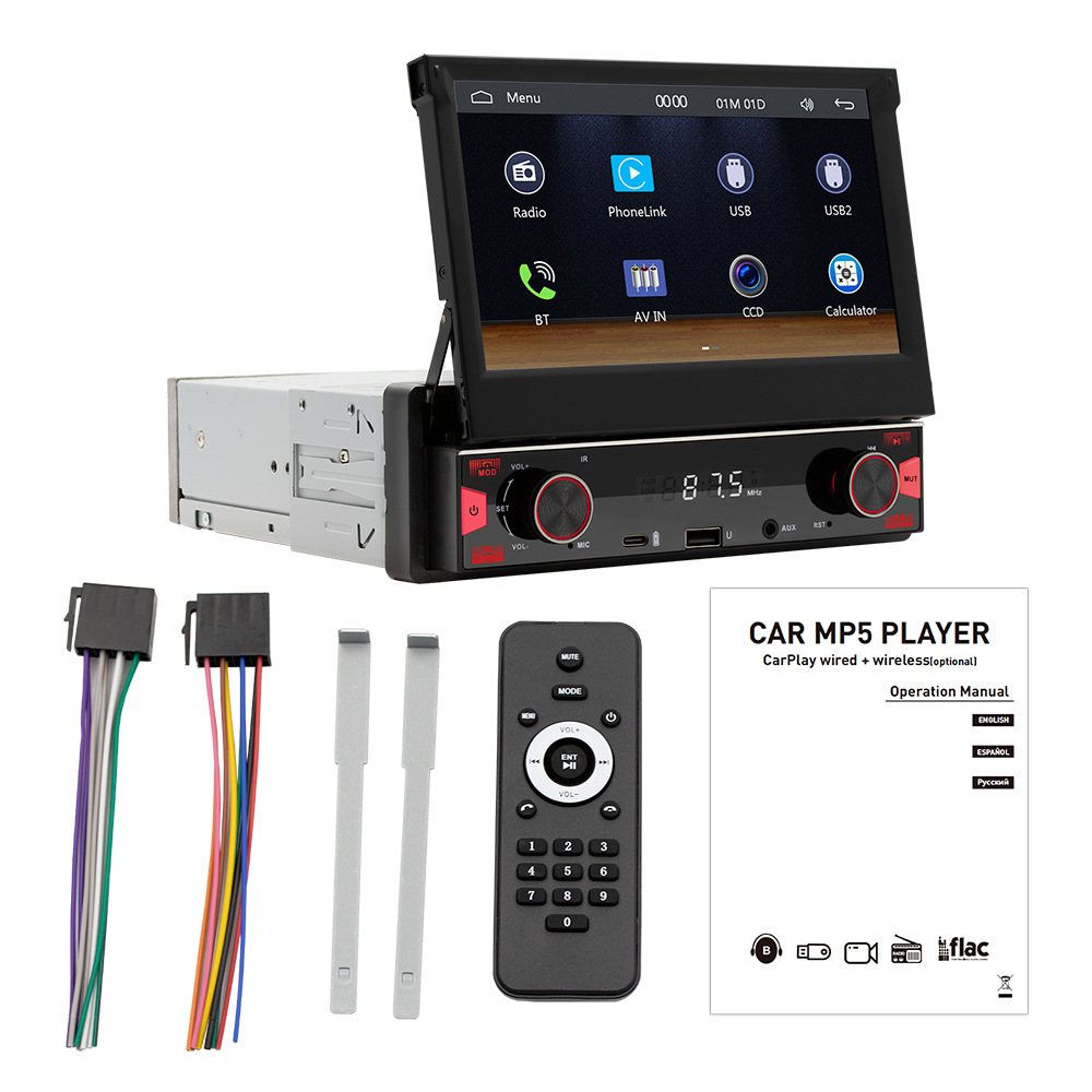 7 pulgadas pantalla retráctil carplay inalámbrico MP5 HD imagen de marcha atrás pantalla de control central del automóvil navegación del vehículo