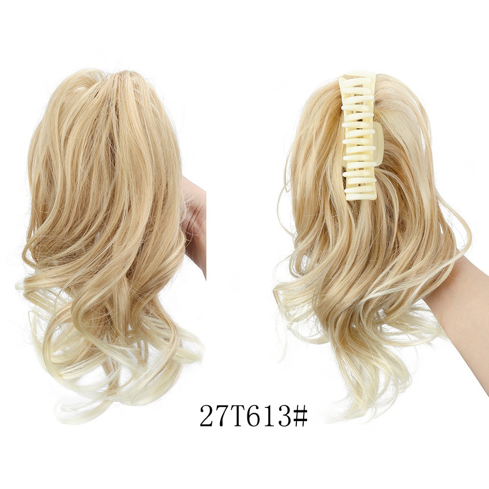 Cataratas de color europeo y americano medio rollo cola de caballo esponjoso tamaño natural clip de cabello alto cráneo clip de tiburón peluca cola de caballo