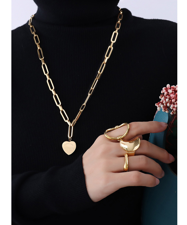 Plating Design Fashion Heart-shape Three-dimensional Lettering Titanium Steel Necklace
