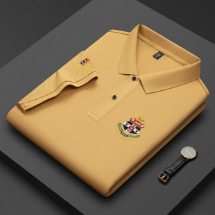 Tiktok live seamless mulberry silk slit lapel solid color men's shirt polo shirt summer new short sleeve dad