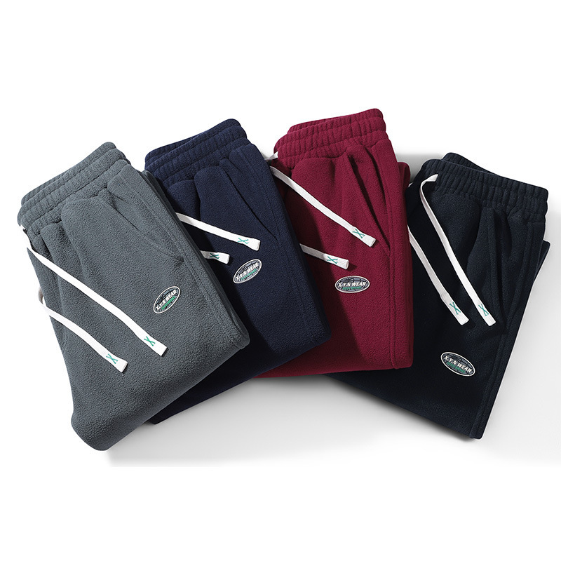 New autumn and winter fleece-lined thickened pants men's polar fleece fleece pants warm outdoor couple leisure sports trousers
