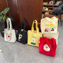 春季新款时尚毛巾绣便携式托特大容量时尚百搭包抽绳束口单肩包