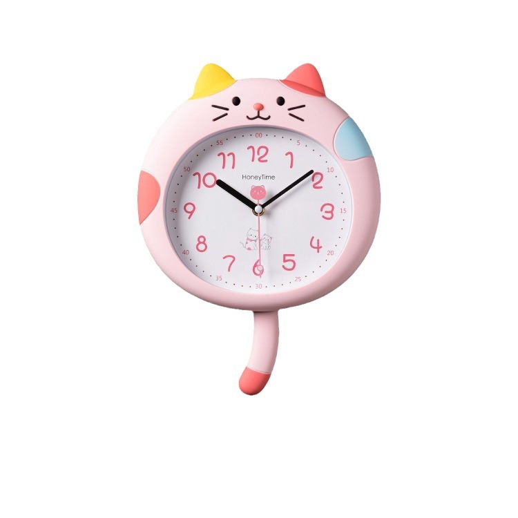 Meow dibujos animados creativo sin perforación sala de estar dormitorio habitación de los niños reloj de jardín de infantes reloj de pared lindo reloj de decoración de moda