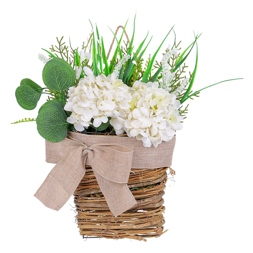 Cesta de Hortensias Blancas para Colgar en la Puerta, Decoración de Primavera y Verano, Hortensias Artificiales Color Crema, Decoración para Ventanas, Decoración del Hogar image 1