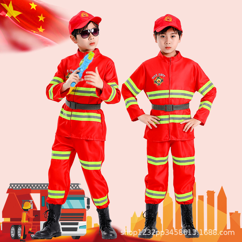 Children's Firefighter Professional Role-Playing Costume Fire Performance Halloween Fire Suit
