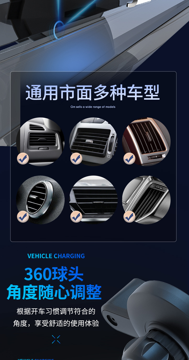 New 15W Car Mobile Phone Holder Wireless Charging Car Snap-On Wireless Charging Car Holder Factory Direct Sale