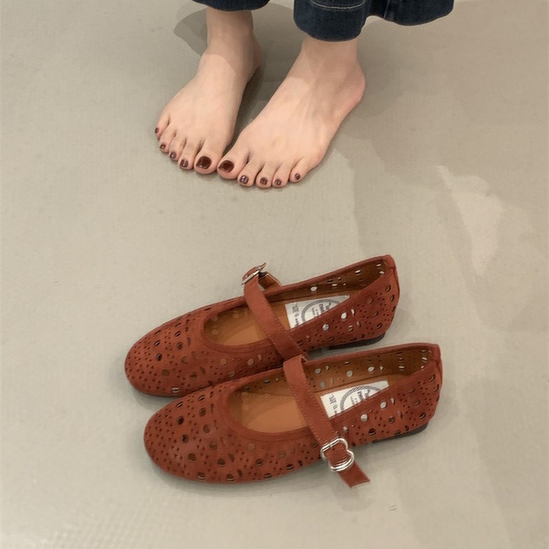 小众设计镂空软底平底单鞋女鞋子2026春夏复古透气玛丽珍芭蕾舞鞋