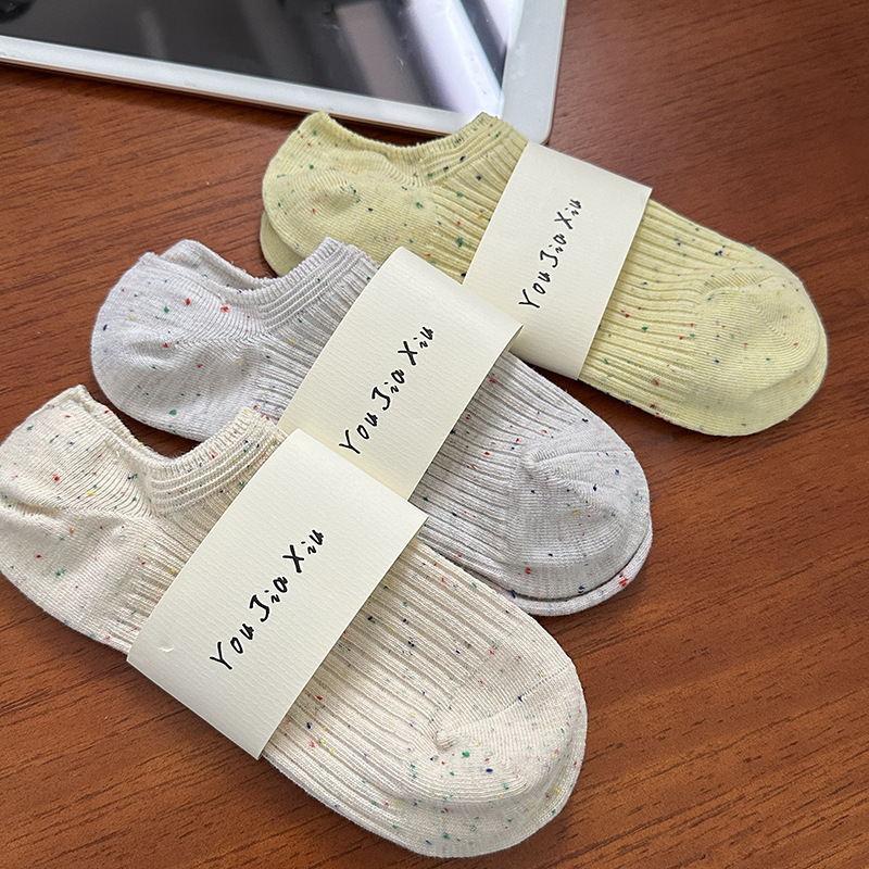 Personalized Point Yarn Invisible Socks Women's Boat Socks ins Fashionable Cotton Socks Spring and Autumn Japanese Style Shallow Mouth Short Socks Non-slip Without Heel