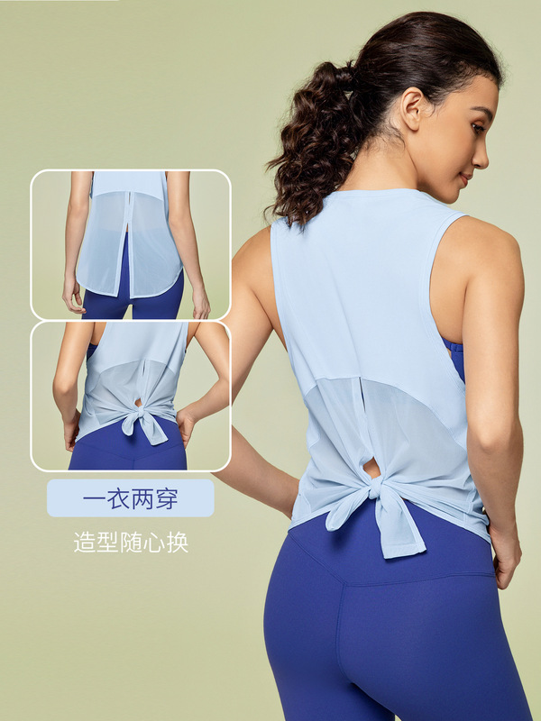 夏季新款时尚绑带透气无袖上衣运动罩衫健身运动瑜伽背心女S2023|undefined