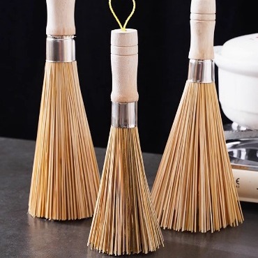 Natural Bamboo Brush Long Handle Wash Pot Brush Pot Brush Pot Brush Kitchen Brush Pot Bowl Household Cleaning Brush Bamboo Broom Stove Brush