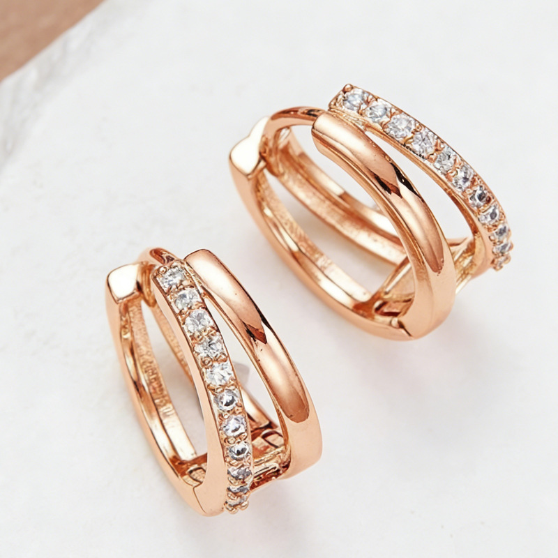 Pendientes de doble capa con incrustaciones de diamantes para mujer, modernos, elegantes y de alta gama, estilo europeo y americano._voghion.com