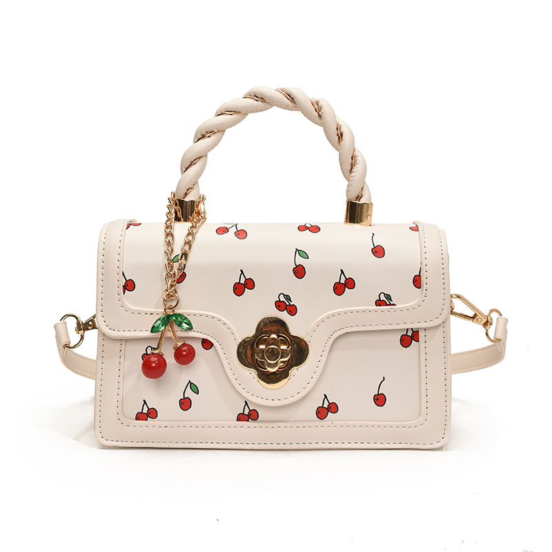 Bolso de moda coreano 2024 otoño e invierno nuevo bolso femenino lindo bolso de hombro de cereza estilo occidental color contraste bolso de mensajero marea