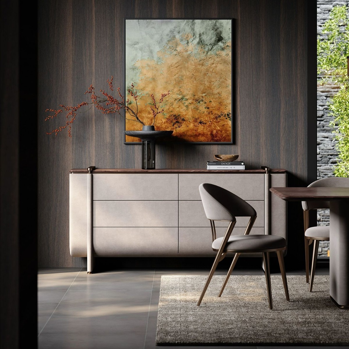 Italian Light Luxury Solid Wood Sideboard Villa Mansion Restaurant Storage Cabinet Designer Light Luxury High-End Entrance Cabinet