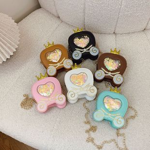 Sweet Princess Pumpkin Car Shoulder Bag Cartoon Cute Crown Baby Crossbody Bag New Sequins Children's Chain Bag