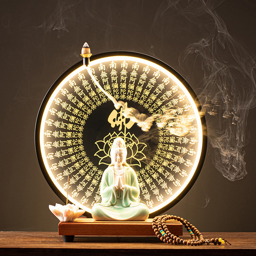 Ceramic South China Sea Guanyin Bodhisattva Buddha statue living room home sitting lotus worship ornaments lamp circle folding ten Guanyin Bodhisattva statue