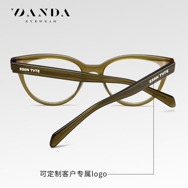 Gafas anti-azul de venta caliente transfronterizas F22104 Placa de forja multicolor Espejo plano Estante óptico de ácido acético de ojo de gato de moda