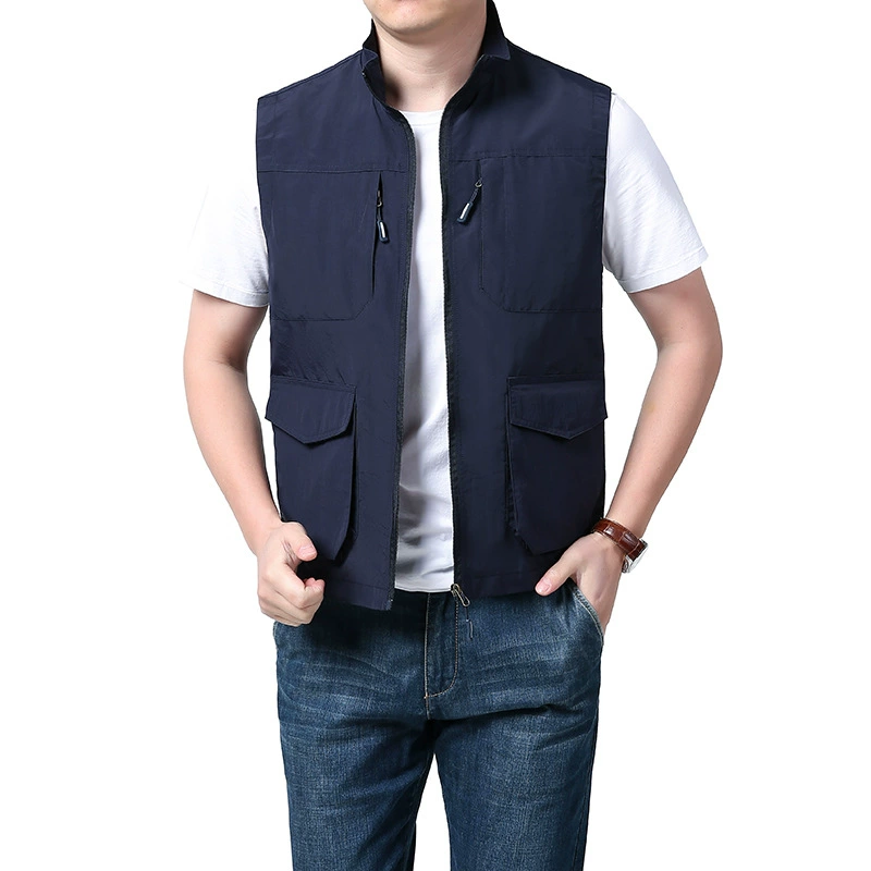 Весенне-летний Повседневный жилет, мужской уличный Быстросохнущий жилет для фотографа среднего и пожилого возраста с несколькими карманами для рыбалки, Свободный жилет больших размеров