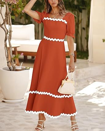 Women's Regular Dress Simple Style Square Neck Short Sleeve Solid Color Midi Dress Daily display picture 3