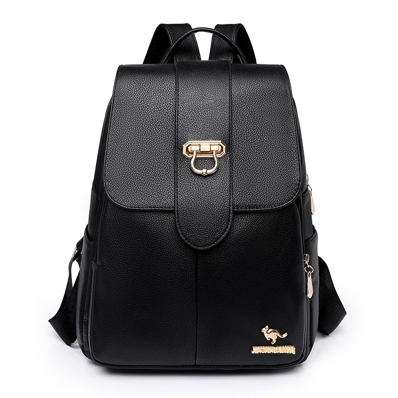 Comercio exterior al por mayor 2023 nueva mochila de cuero suave para mujer coreana, mochila de viaje antirrobo de gran capacidad de color sólido de moda