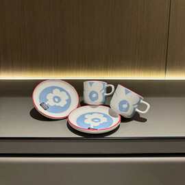 marimekk*陶瓷马克杯一套两只奶蓝色套装质感瓷度很好水杯咖啡