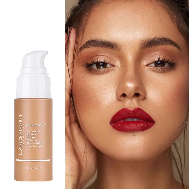 Langmanni Matte Liquid Foundation for Long-Lasting Coverage, Suitable for Blemish-Prone Skin, Yellow Skin, Black Skin, and Wheat-Colored Skin, Waterproof, Long-Lasting, Non-Cakey, Cross-Border