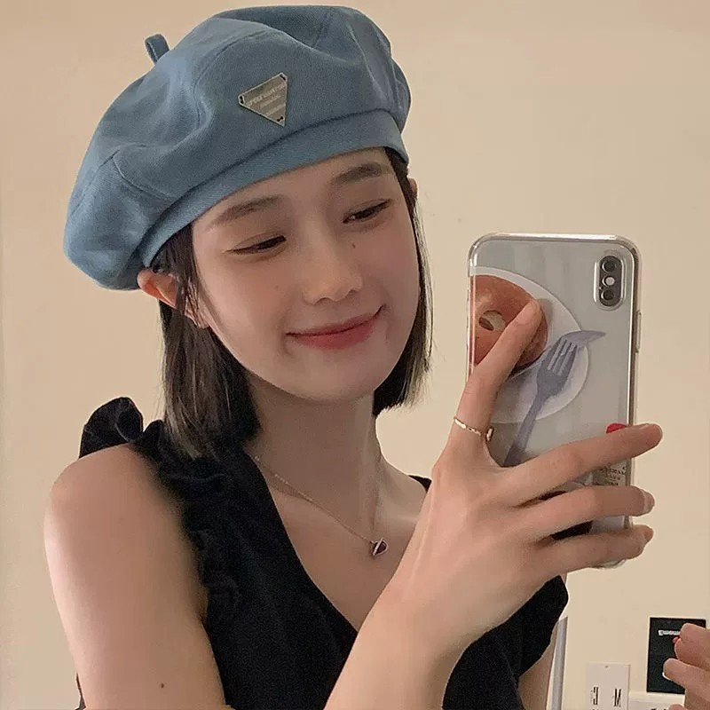 2025新款帽子女小众前进帽春秋季牛仔贝雷帽简约大头围蓓蕾画家帽