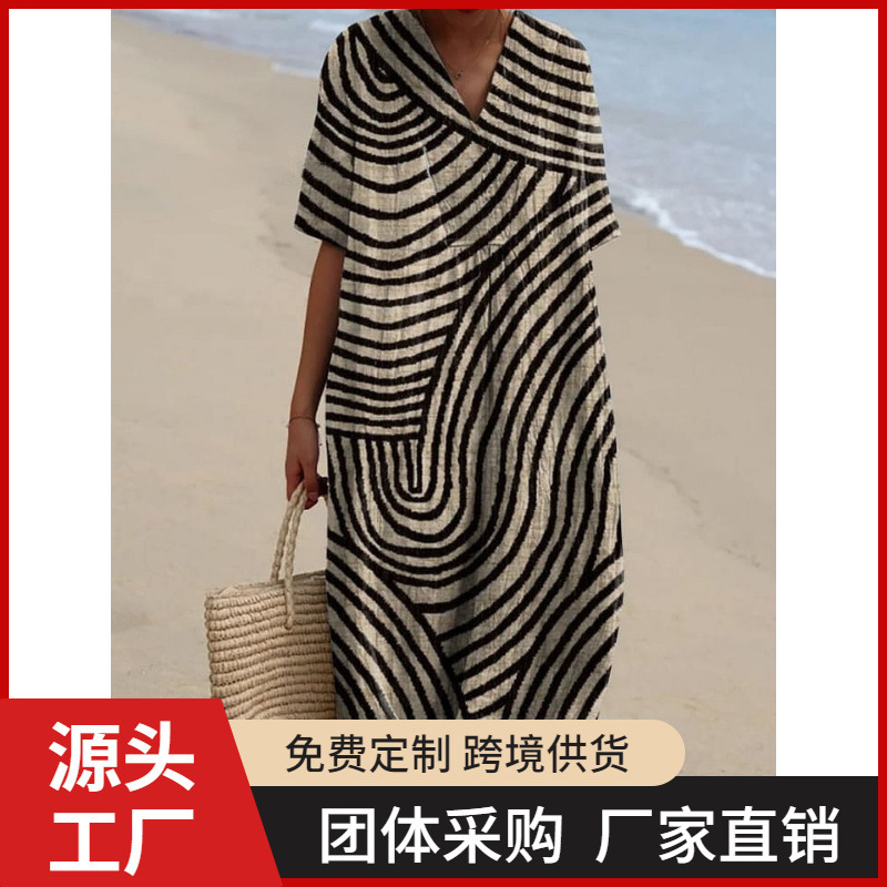 2025 Cross-Border Independent Station Shirt Dress Amazon Women's Casual Marine Life 3D Printed Sleeve Long Skirt for Women