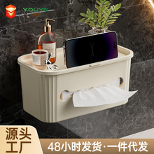 壁挂式纸巾盒免打孔桌面整理储物盒排插收纳盒带盖加厚省空间