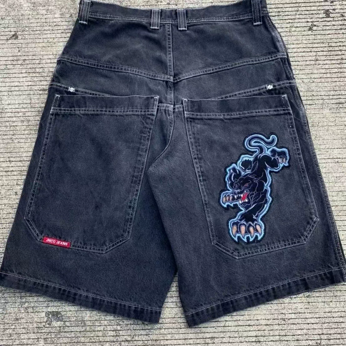 Джинсовые шорты ретро, loose fit, стирка черный/синий, разные размеры (2–XXL)