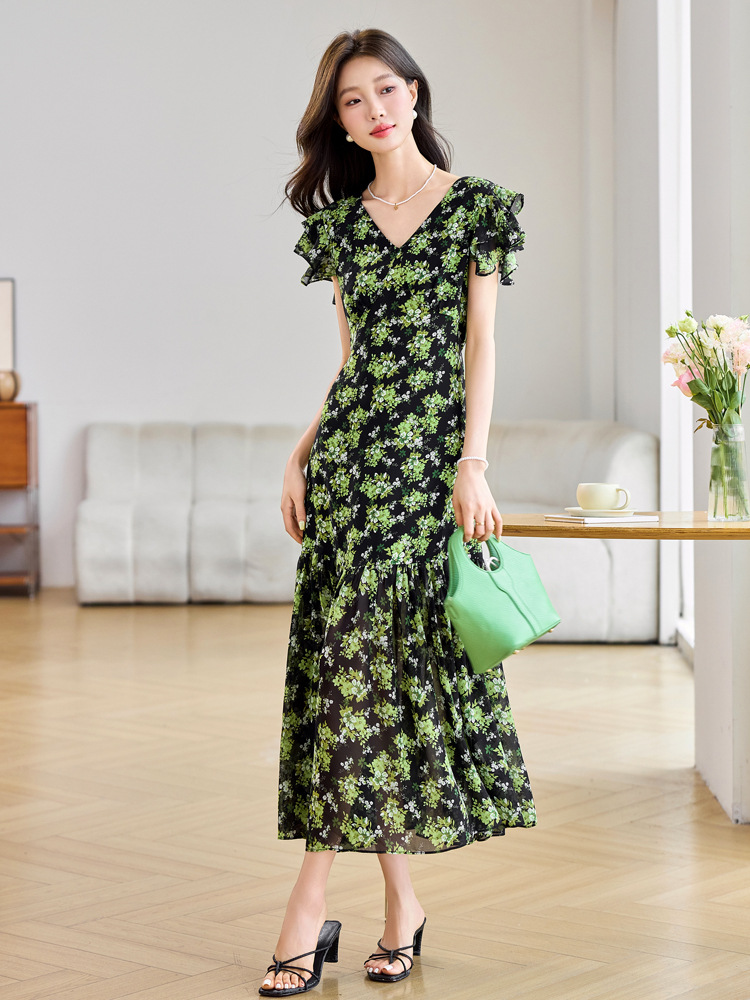 Đầm suông midi họa tiết hoa tay ngắn thanh lịch MM2632 — Màu sắc hình ảnh