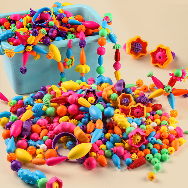 Cuentas de plástico para niños, materiales de bricolaje, juguetes educativos de rompecabezas para niñas pequeñas, collar, pulsera, juguetes para jardín de infantes