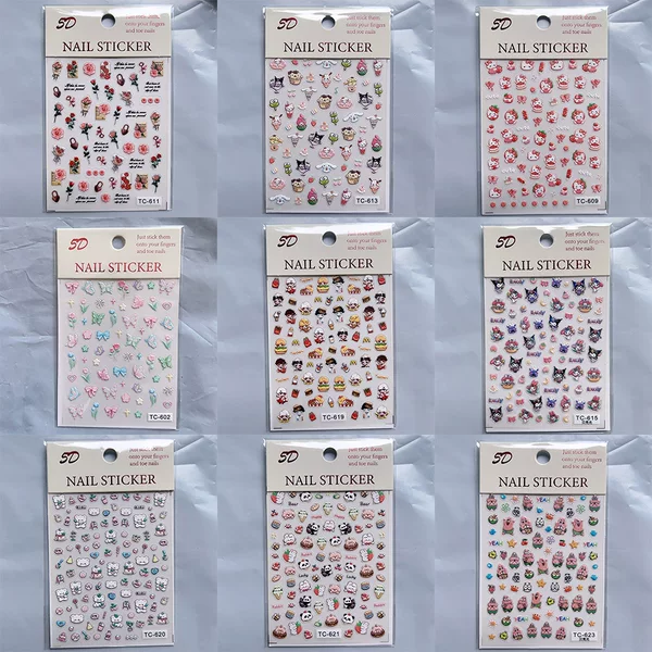 TC series relief nail art stickers 5D three-dimensional cartoon hand account goo card material DIY mobile phone shell stickers 601-900