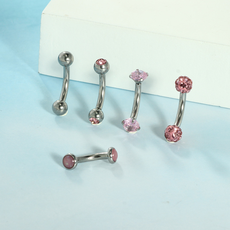 5-Piece Set Stainless Steel Double-Headed Zircon Curved Rod Navel Rings Internally Threaded Multi-Color Belly Button Jewelry detail image 10