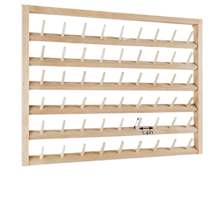 Montada en la pared de madera de pino plegable estante de la bobina hilo de coser hilo de cera bobina de almacenamiento de hilo estante de la peluca estante de la bola de hilo de madera