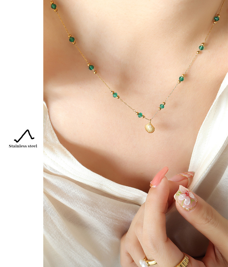 Ethnic Style Shell Titanium Steel Necklace Inlay Beads Stainless Steel Necklaces