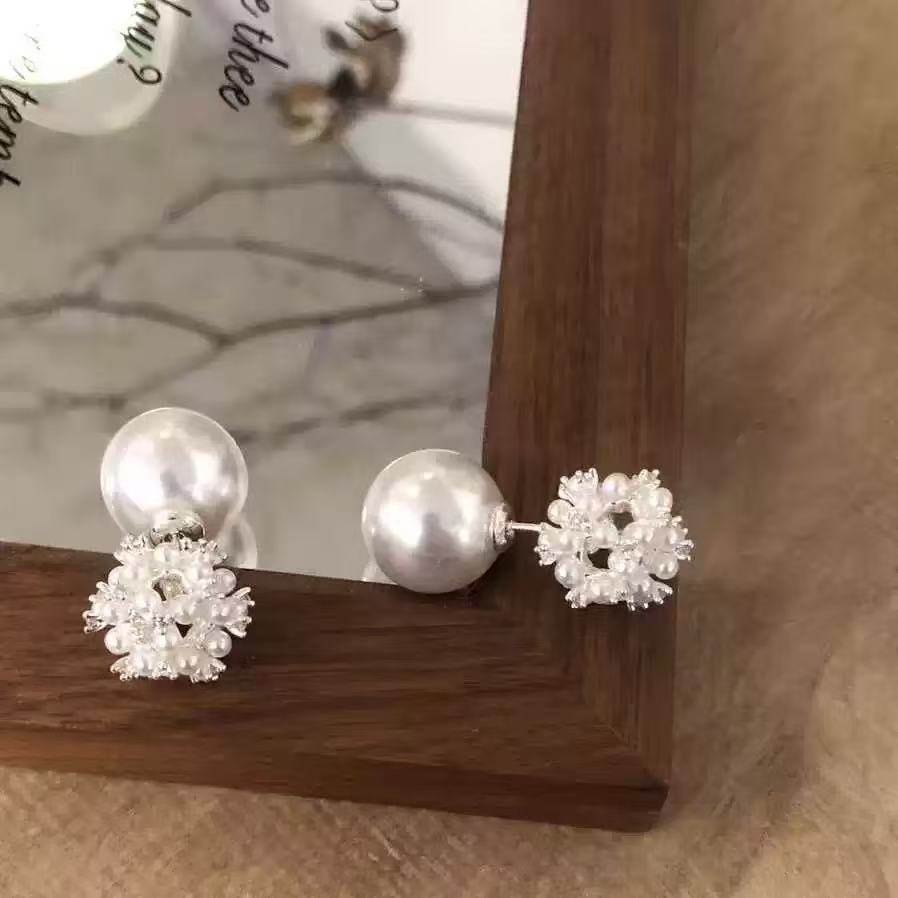 韩国东大门2025新款雪花珍珠耳钉女轻奢高级感耳饰一款三戴气质