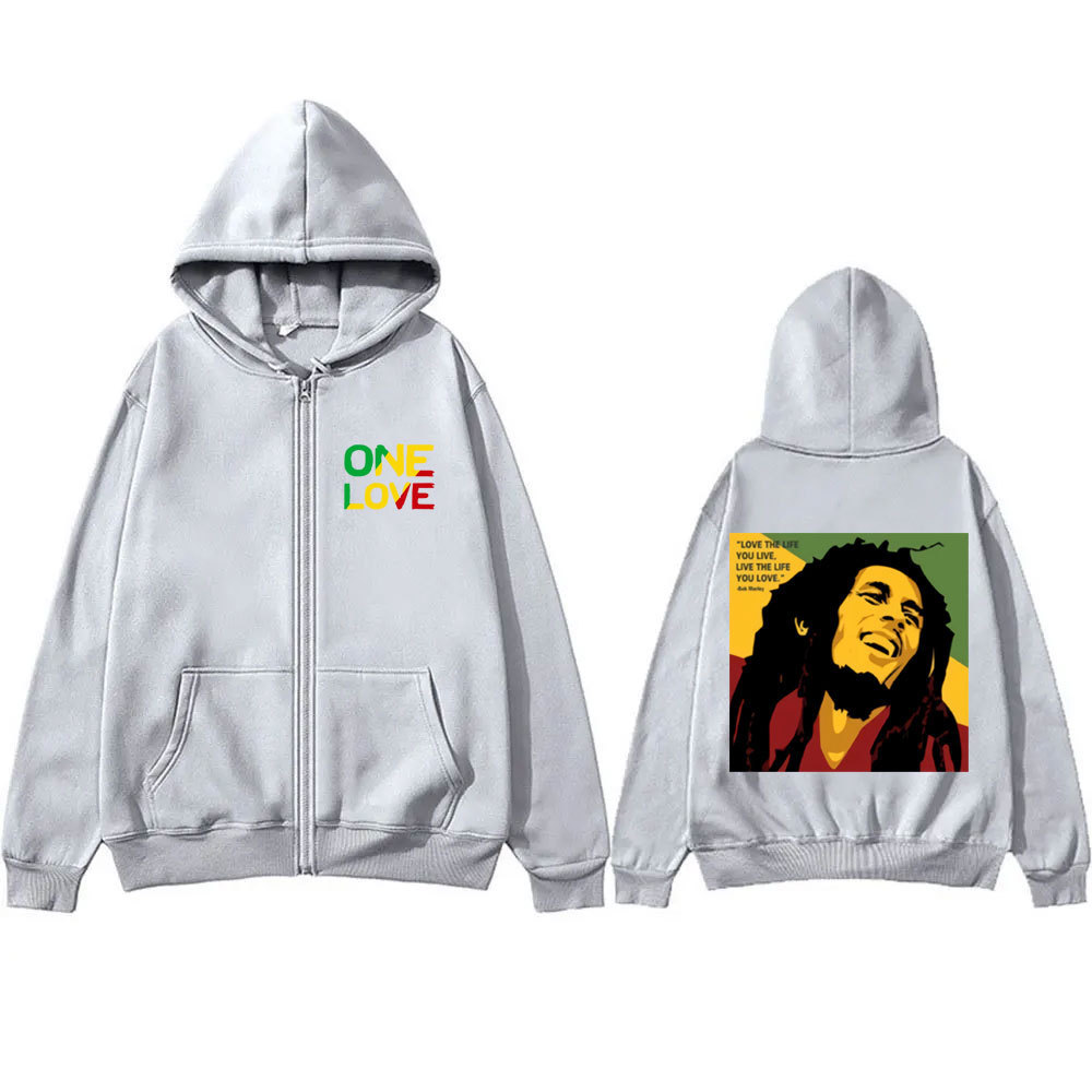 Reggae Originator Bob Marley One Love Graphic Zipper Hoodie