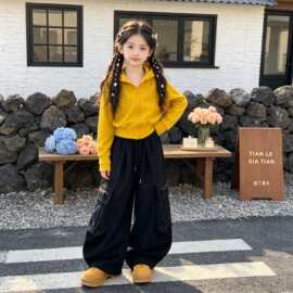 中大童秋季休闲套装韩系网红休闲新款时尚小女孩外套工装裤两件套