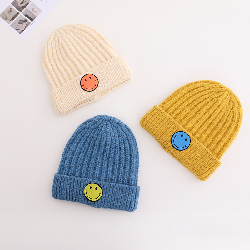 Children's Knitted Hat Round Label Color Smiley Hemp Pattern Woolen Hat Winter Warm Hood display picture 4