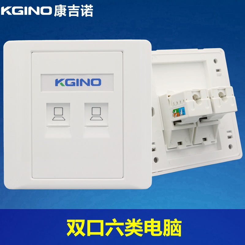 86型双口六类网线插座 二位千兆网络插座面板包含6类RJ45电脑模块