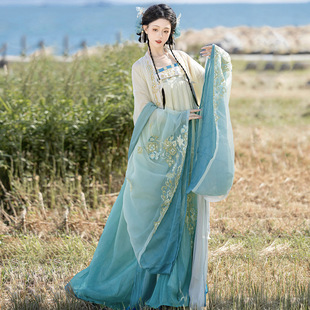 倚梦阁原创蓝羽汉服女中国风披帛内大袖外大袖齐胸裙套装9190-阿里巴巴