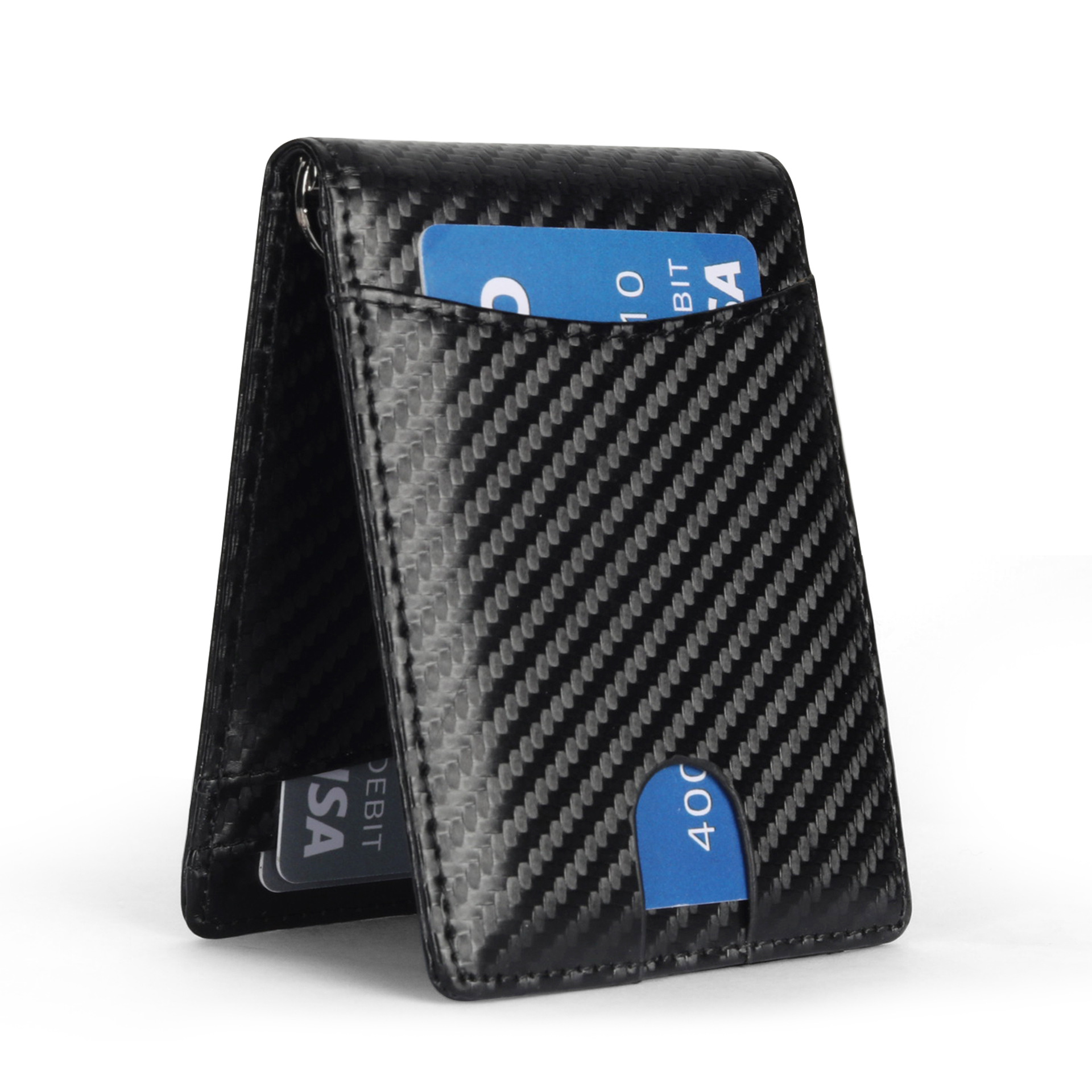 Amazon doble fibra de carbono dólar RFID anti-robo cartera de tarjeta deslizante cartera de cuero delgada cartera de negocios para hombres
