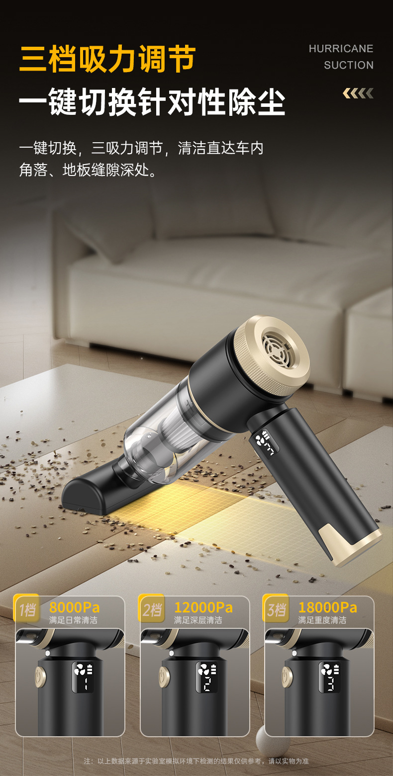 New Car Vacuum Cleaner, Wireless, Small, Rechargeable, Handheld, Dual-Purpose for Suction and Blowing, High Power, Super Strong Suction