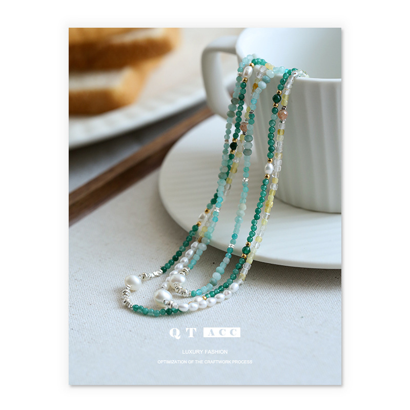 925 de plata japonesa y coreana simple moda nicho ins estilo Piedra Natural real perla roto collar de cuentas de plata para las mujeres