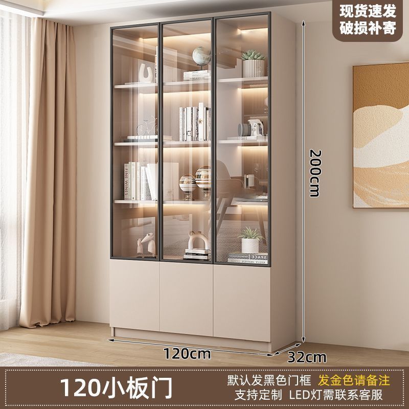 新中式书柜一门到顶加高客厅带玻璃门展示储物柜家用书房门墙书架|undefined