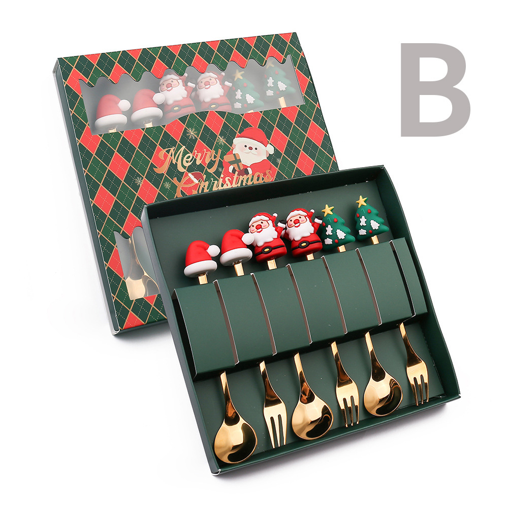 Transfronterizos encantadores conjuntos de cucharas de Navidad cucharas de café creativas cucharas de Navidad horquilla de postres horquilla de platos