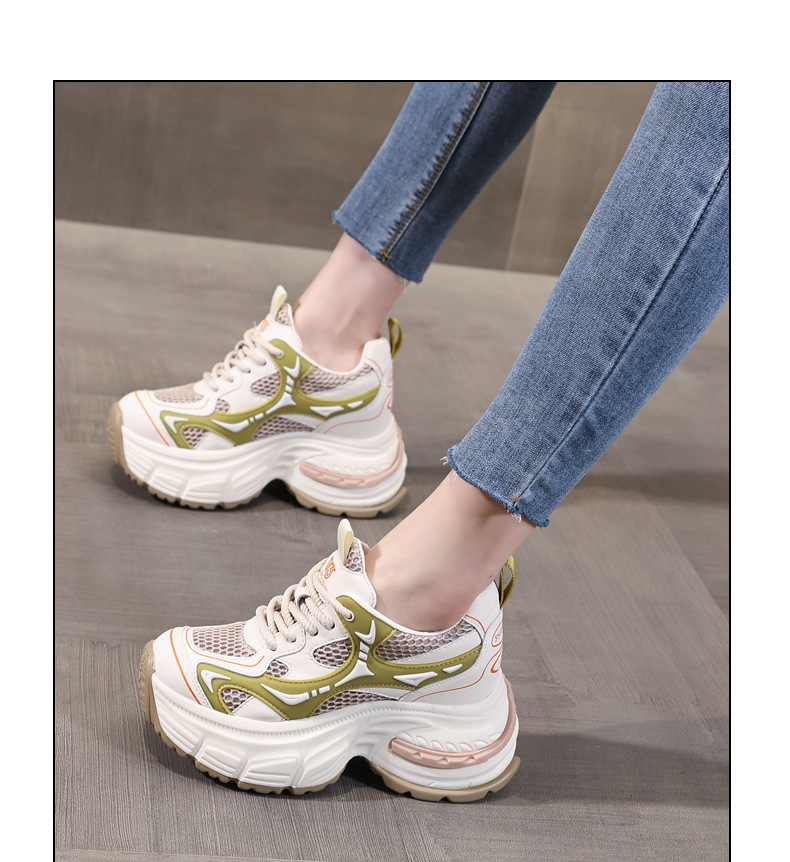 Giày sneaker nữ đế dày tăng chiều cao lưới thoáng khí — Màu trắng chi tiết 12